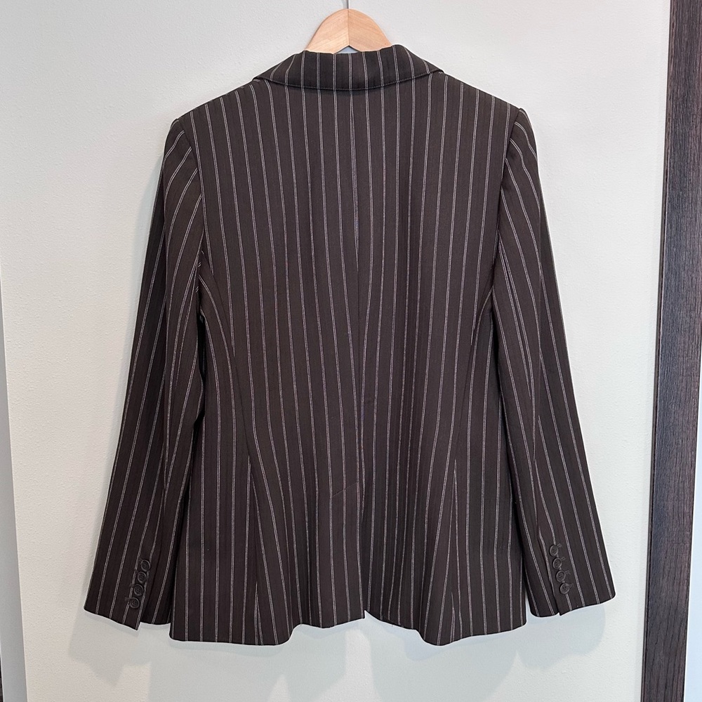 The Limited Pinstripe Brown/Cream Blazer Two Button Suit Jacket Office Business - Picture 5 of 14